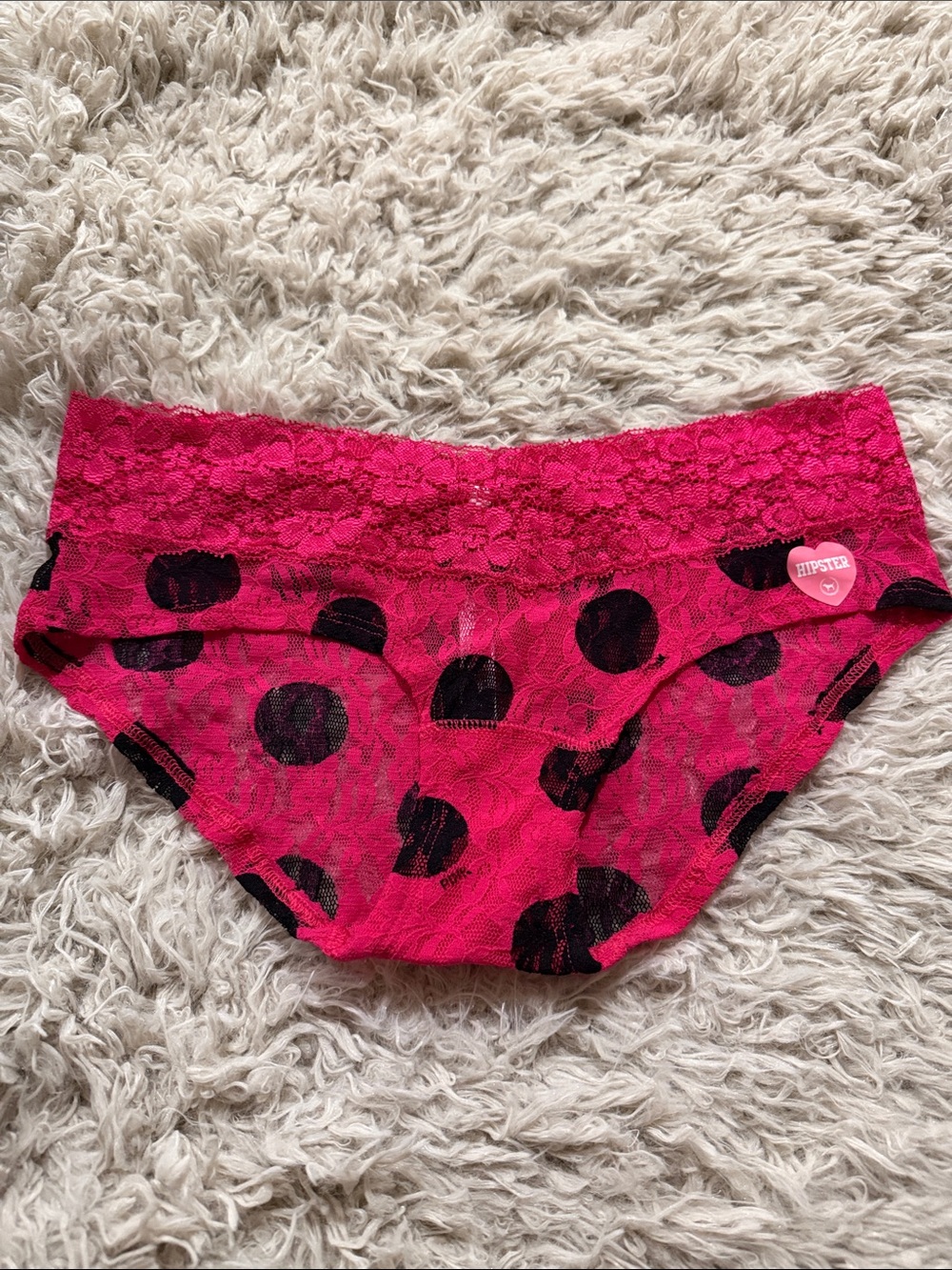 VTG 2010 VS PINK Pink Polka Dot Lace Extra Low Rose Hipster X-Small NWOT